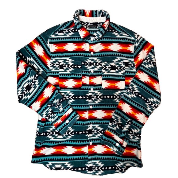 RF Brand Aztec Shacket Shirt Mens M Southwestern Western Fleece Snap Country - Picture 1 of 5